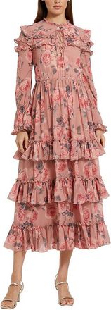 Mac Duggal Long Sleeve Lace Up Front Tiered Ruffle Dress