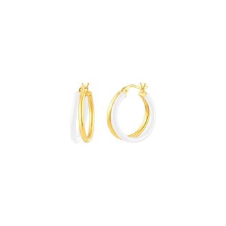 Gold & Honey Womens Enamel Double Hoop Earrings In White