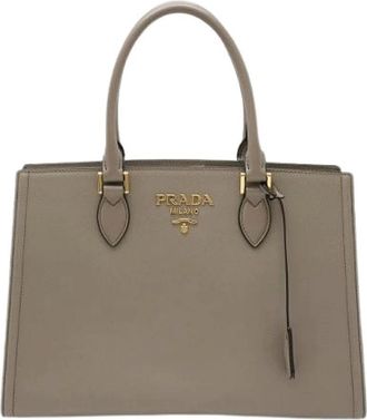 Prada Pre-owned Handbags, female, Gray, Size: ONE SIZE Pre-owned Leather Tote