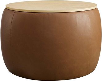 ModWay Perla Round Vegan Leather Storage Ottoman