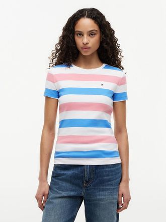Tommy Hilfiger Womens Rugby Stripe Crewneck T-Shirt - Pink - XXL