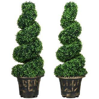 HOMCOM Set of 2 Potted Artificial Plants - Topiary Spiral Boxwood Trees - 90cm | TJ Hughes