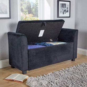 Home Source Industries Home Source - Ottoman Window Seat Velvet Black Toy Bedding Storage Box Home Living Furniture