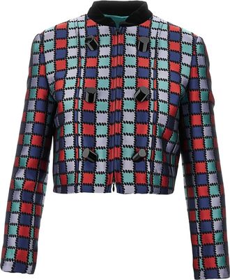 Emporio Armani checked button jacket - Blue