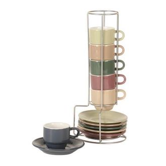 Gibson Home Sensations Stoneware Espresso Cup Set with Metal Rack in Multicolors at Nordstrom