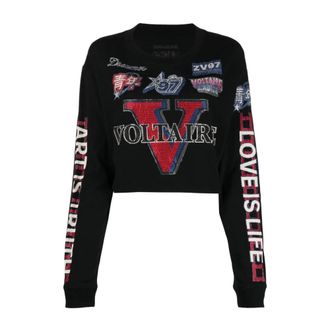 Zadig&Voltaire Cropped T-shirt met meerdere badges - Dames - Sweatshirts & Hoodies - Zwart - Maat: S Leer