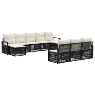 vidaXL Conjunto De Sof&aacute;s De Jard&iacute;n 10 Pcs Negro Rat&aacute;n Sint&eacute;tico Vidaxl