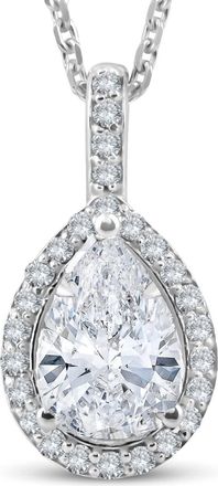 Pompeii3 1 1/4Ct Pear Shape Halo Diamond Pendant 14k White Gold Necklace Lab Grown