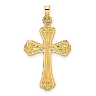 Diamond2Deal 14k Yellow Gold Polished Solid Fancy Design Cross Pendant