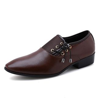 Generic Dress Shoes for Men Lace Up Round Toe Patchwork PU Leather Anti-Slip Non Slip Resistant Prom(Brown,10.5 UK)