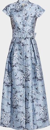 Sachin & Babi Marta Pleated Floral-Print Mikado Gown