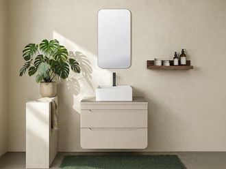 Vente-Unique Mobile bagno sospeso con lavabo da appoggio quadrato Beige 80 cm - ARUBA
