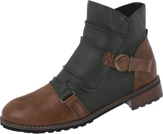 Generic Winter Men Ankle Boots for Autumn Winter with Fashion Color Block Design Comfortable Square Heel Round Toe Zipper Closure (Khaki, 6. 5)