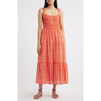 Marine Layer Carmen Tie Strap Ruffle Hem Midi Dress in Sardina Print at Nordstrom, Size X-Large