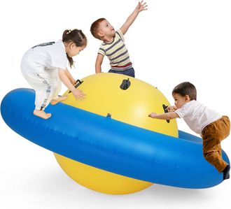 Costway Costway - Balanc&iacute;n Inflable Para Ni&ntilde;os Mayores De 5 A&ntilde;os, 223 X 123 Cm Con 6 Asas Incorporadas, Balanc&iacute;n Inflable Con C&uacute;pula (amarillo)