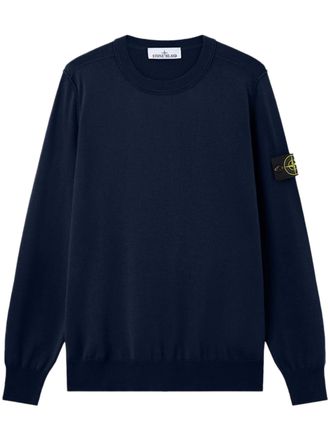 Stone Island Knitwear Compass Logo Ribbed Crewneck Sweater
