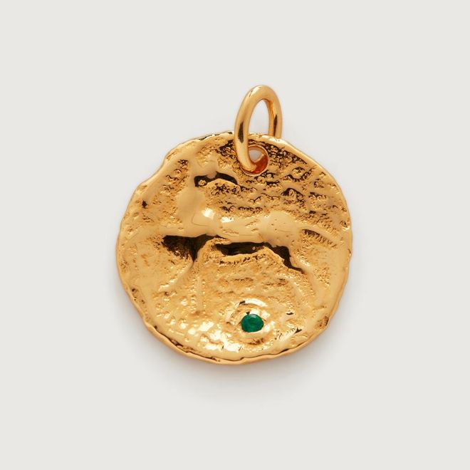 Gold Siren Large Coin Gemstone Pendant Charm Green Onyx