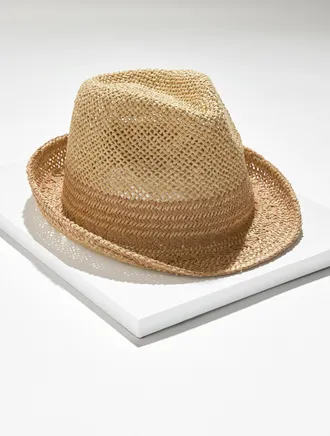 Talbots Two-Tone Woven Fedora Hat - Natural/Sesame - 001 Talbots