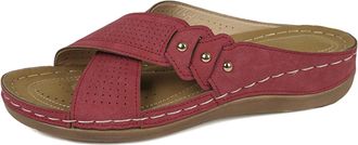 Generic Womens Mules with Footbed Orthopaedic Shoes Womens Flat Slippers Slides Peep Toe Slippers Faux Leather Slippers Non-Slip Summer Shoes Summer Comfortab