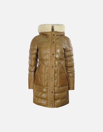 Parajumpers Womens Parajumpers Demi Special Brown Long Leather Down Jacket - Size: 10/8