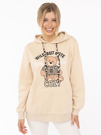 Zwillingsherz Hoodie ZWILLINGSHERZ Wild But Cute, Damen, Gr. L/XL, beige, Sweatware, Obermaterial: 80% Polyester, 20% Baumwolle, Sweatshirts Hoodie, Mini-Me,mit nie