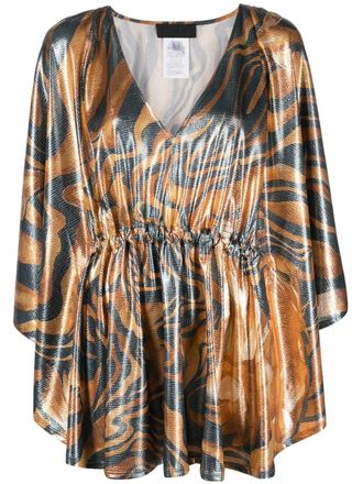 Alberta Ferretti swirl print metallic top - women - Elastane/Polyester - 44 - Grey