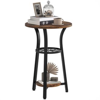 HOMCOM 3-Tier Small End Table Industrial 38 Cm Round Side Table Rustic Brown | TJ Hughes