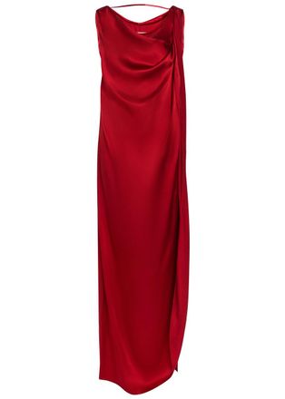 Maison Margiela Draped Satin Maxi Dress - Dark Red - 38 (UK6 / XS)