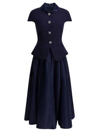 Self Portrait Vestido midi de tafet&aacute;n y boucl&eacute; de Self Portrait