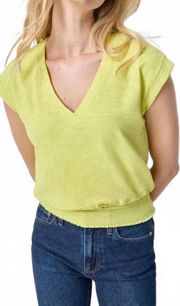 Lilla P Smocked Hem V-Neck Top In Limeade