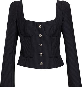 Alexander McQueen Pinstripe Corset Wool & Mohair Fitted Jacket in Navy at Nordstrom, Size 2 Us