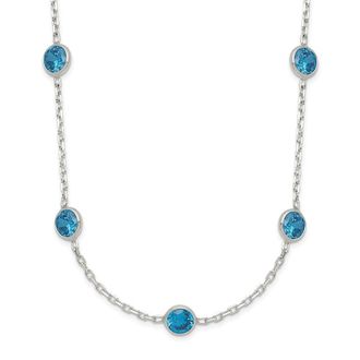 Diamond2Deal Sterling Silver 9-Station Blue Cubic Zirconia Necklace 18