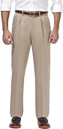 Haggar Mens Premium No Iron Khaki Classic Fit Pleat Front Casual Pant (Regular and Big & Tall Sizes), Sand, 36W x 34L