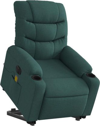 vidaXL Vidaxl - Sill&oacute;n Masaje El&eacute;ctrico Reclinable Elevable Tela Verde Oscuro