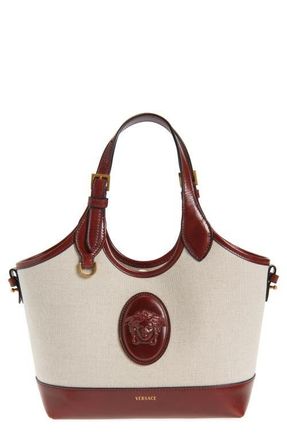 Versace Small La Medusa Canvas & Leather Tote in Beige Palisandro Gold 82 at Nordstrom