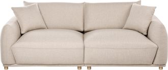 Beliani Sof&aacute; Moderno Tres Plazas De Tela Con Cojines Decorativos Patas De Madera Beige Jubek