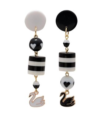 Amir Slama swan charm drop earrings - Black
