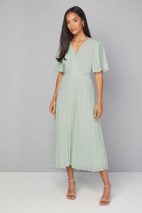 Wallis Womens Chiffon Pleated Sleeve Midi Dress - Mint - Size 12 UK