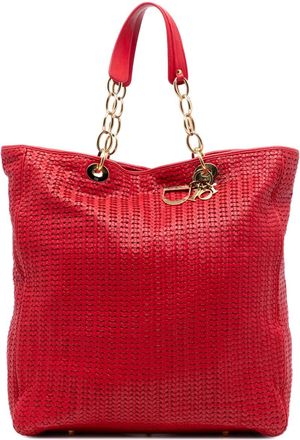 Dior Borsa tote Lady Dior Soft Shopping grande in pelle di agnello intrecciata 2007 - Rosso