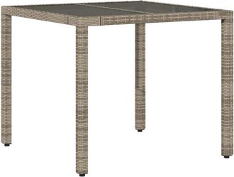 vidaXL Mesa de jardín superficie de vidrio ratán pe gris 90x90x75 cm Vidaxl