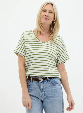 Contemporaine Womens Striped cap-sleeve organic cotton T-shirt
