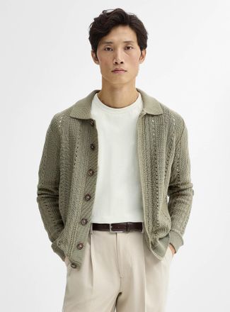 Lindbergh Mens Crochet-knit Polo Shirt collar cardigan