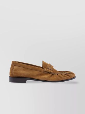 Saint Laurent round toe suede loafers with moccasin stitching