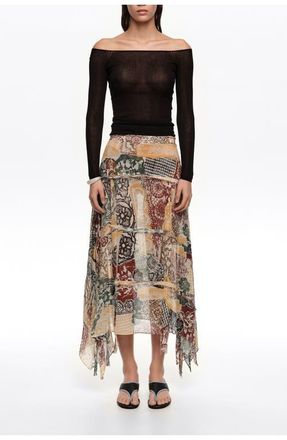 Bimba & Lola Lace Fluid Irregular Fringed Skirt in Lace Print Ivory at Nordstrom, Size 42 Eu
