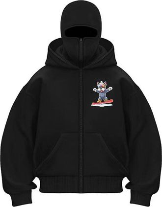 Generic Thermal Ski Jacket Men Waterproof Hooded Ski Jacket Mens Heavyweight Zip Up Jackets With Face Mask Unisex Windbreaker Jackets Lightweight Comfortable 