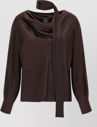 Max Mara silk draped-neck long-sleeve blouse