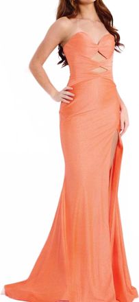 Jovani Glitter Jersey Sweetheart Cutout Prom Gown In Orange