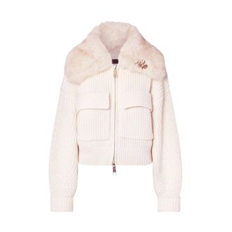 Liu Jo Giacca in Maglia con Collo in Eco-Pelliccia - - Jackets - Donna - Bianco - S