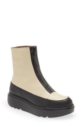 Wonders Front Zip Bootie in Black Cream at Nordstrom, Size 5Us