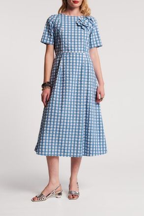 Frances Valentine Michelle Midi Dress Gingham in Blue/white at Nordstrom, Size Large